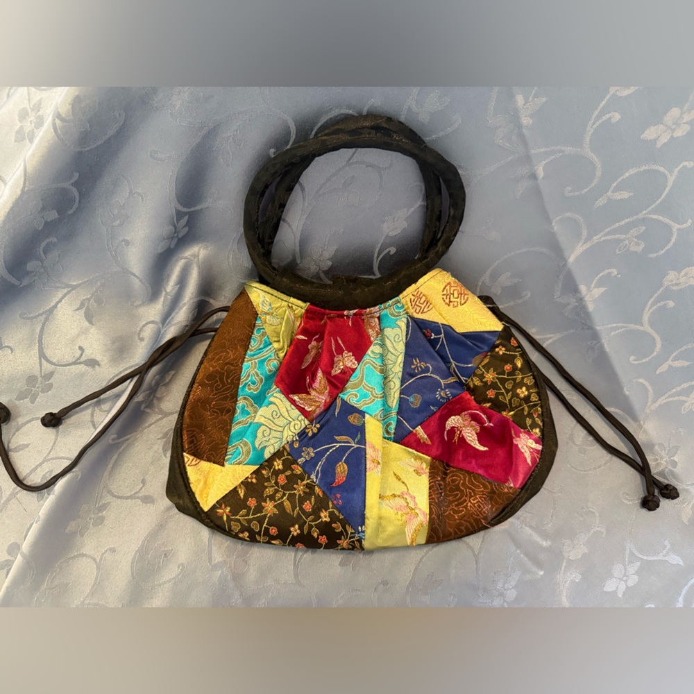 Silk Multicolor Patchwork Handbag - image 1